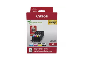 Canon CLI-551XL C/M/Y/BK Photo Value Pack + Canon Photo Paper Variety Pack A4 & 10 x 15cm (VP-101)